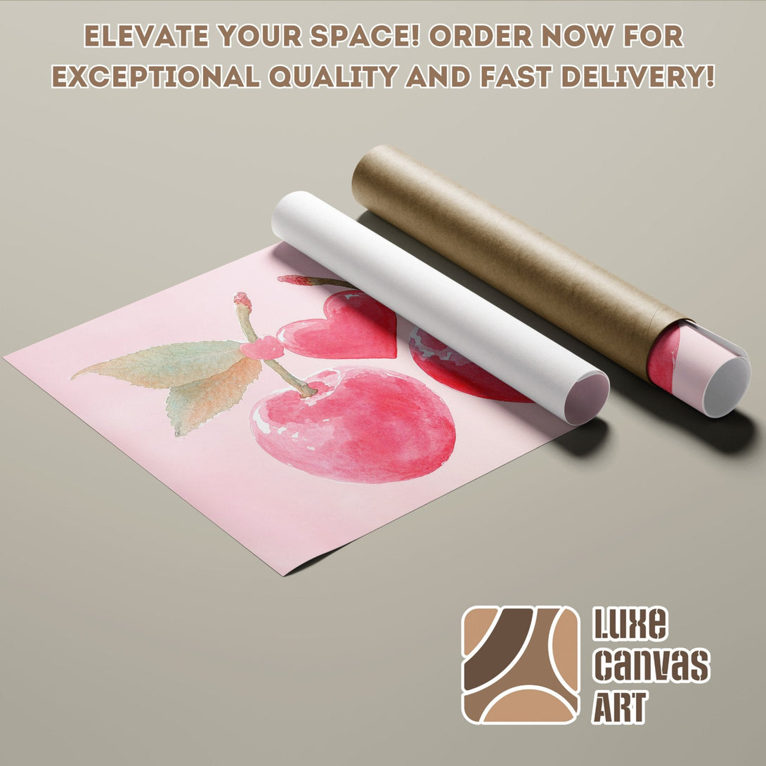 Watercolor cherry Poster Roll art in pink and red tones. Elevate your space!