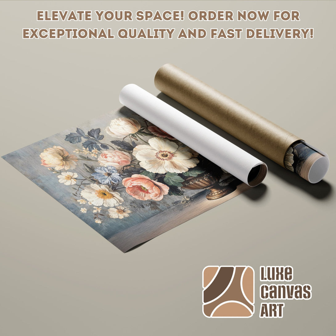 Poster Roll featuring floral art in a vintage style, with a soft, pastel color palette. Order now!