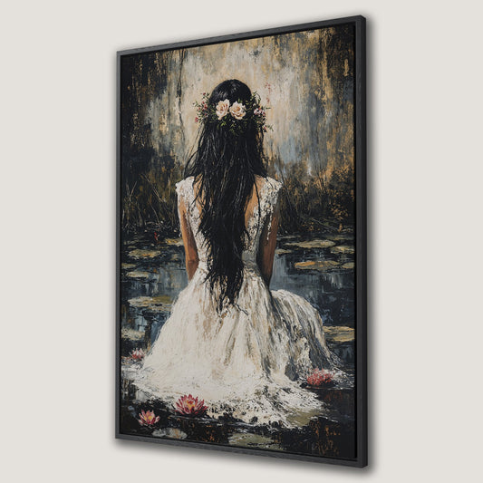 Romantic Flower Woman Canvas Print for Bedroom Decor