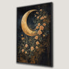 Romantic Golden Crescent Moon Canvas Print with Flowers