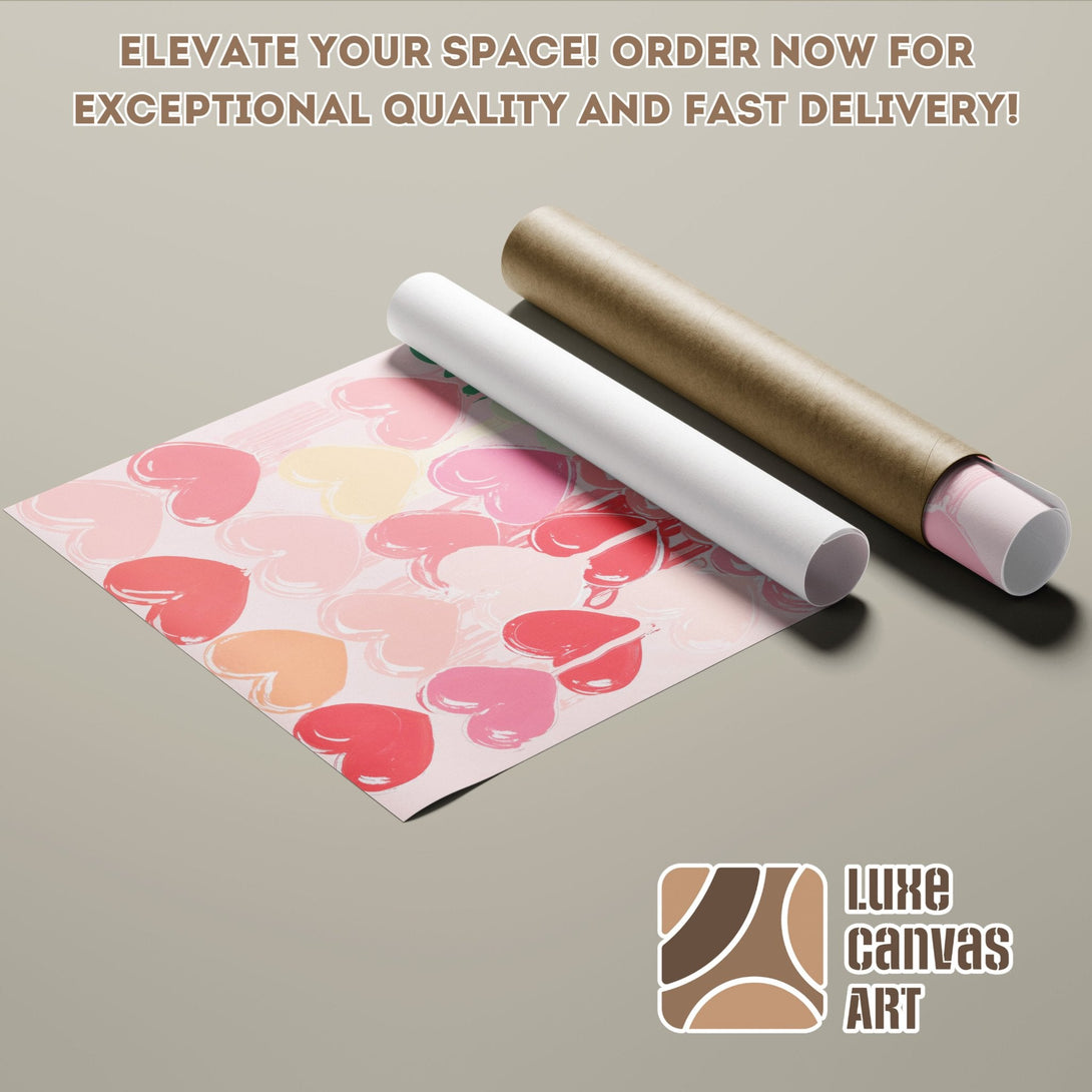 Poster Roll featuring a heart-themed design in a soft pink and peach color palette. Elevate your space with this stylish art!