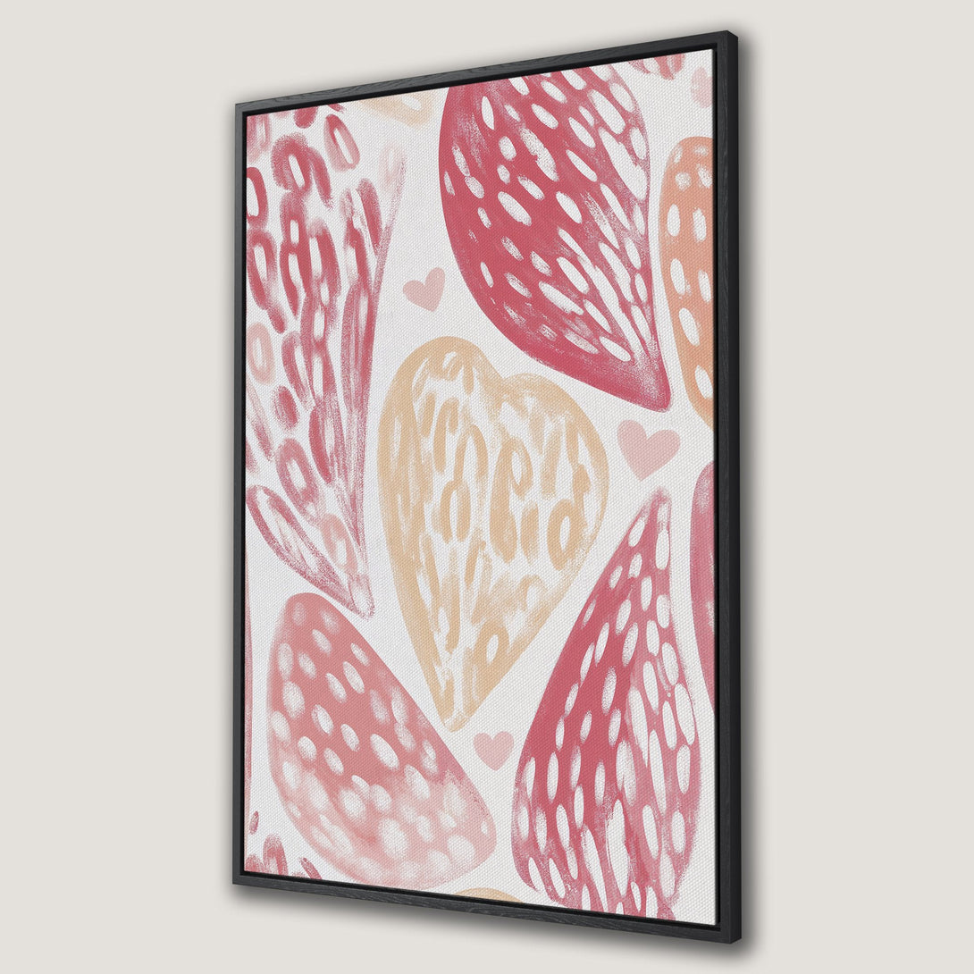 Framed Wall Art featuring a whimsical heart design in a soft pink and peach color palette. Perfect for adding a touch of love and style to your space!