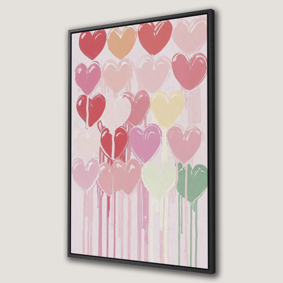 Framed Wall Art featuring a vibrant heart design in a modern, abstract style. Soft pink and pastel color palette adds a touch of romance to any space.