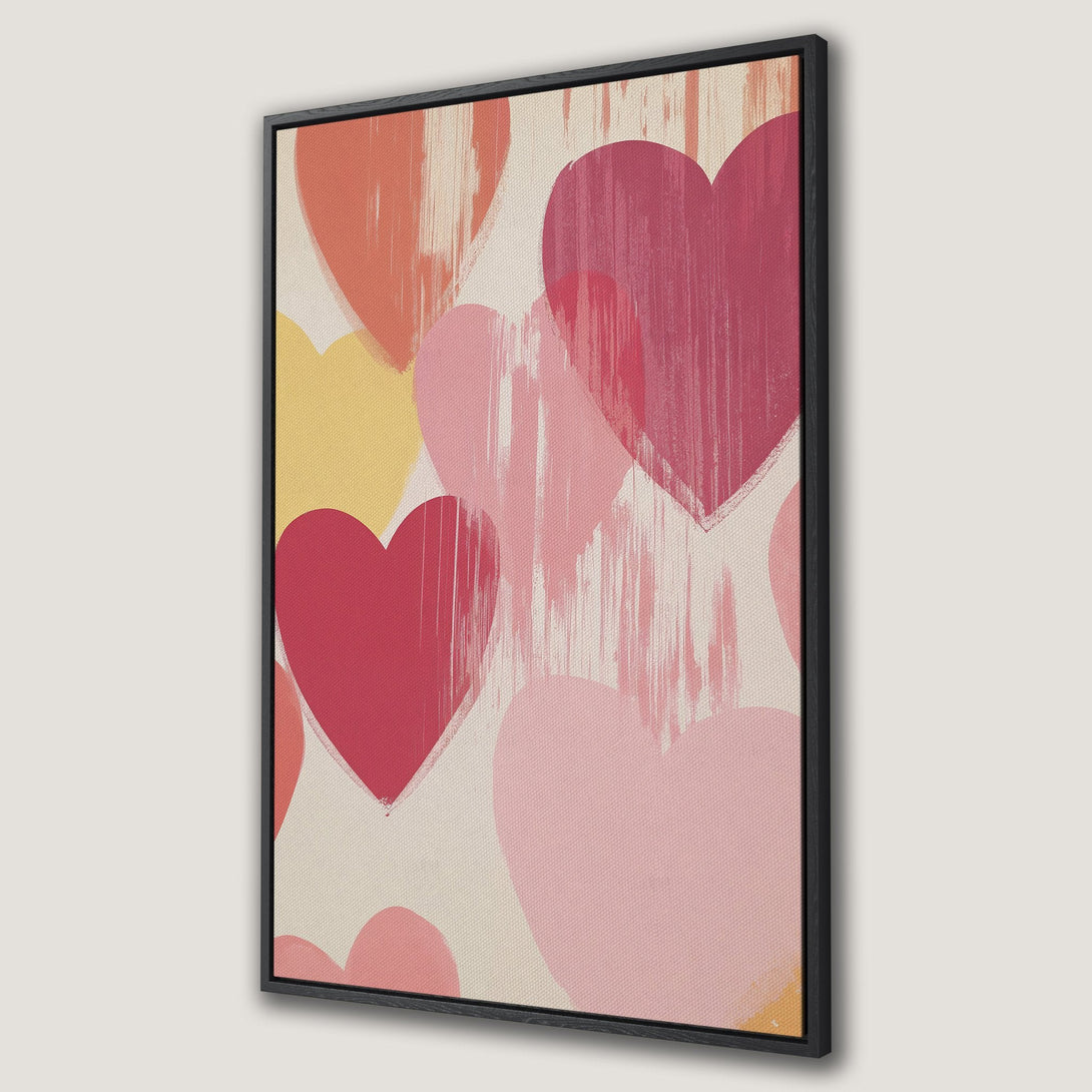 Framed Wall Art featuring abstract hearts in a warm, romantic color palette. Perfect for adding love and style to your home decor.
