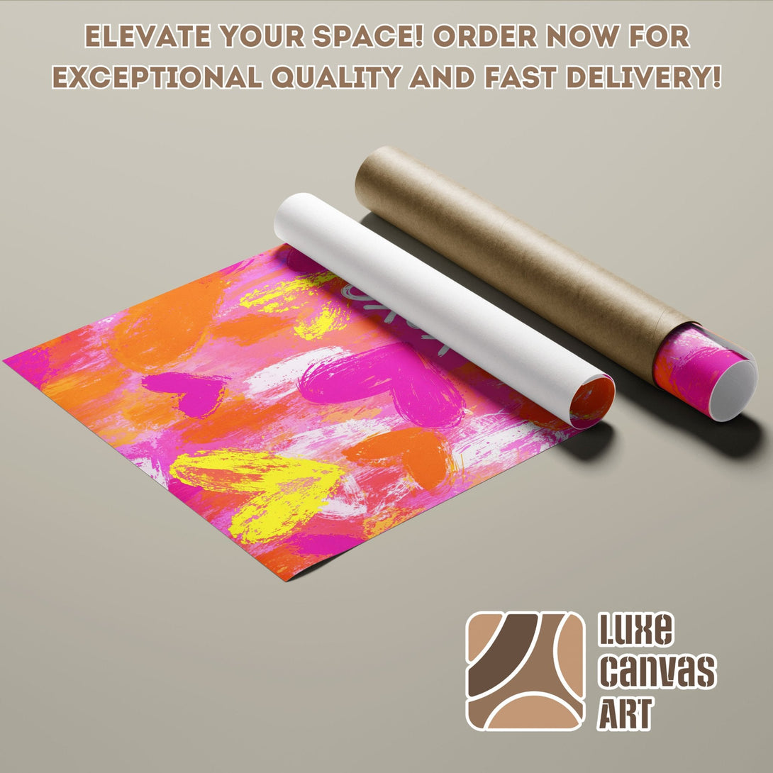 Abstract art Poster Roll with vibrant pink, orange, and yellow brushstrokes. Elevate your space!