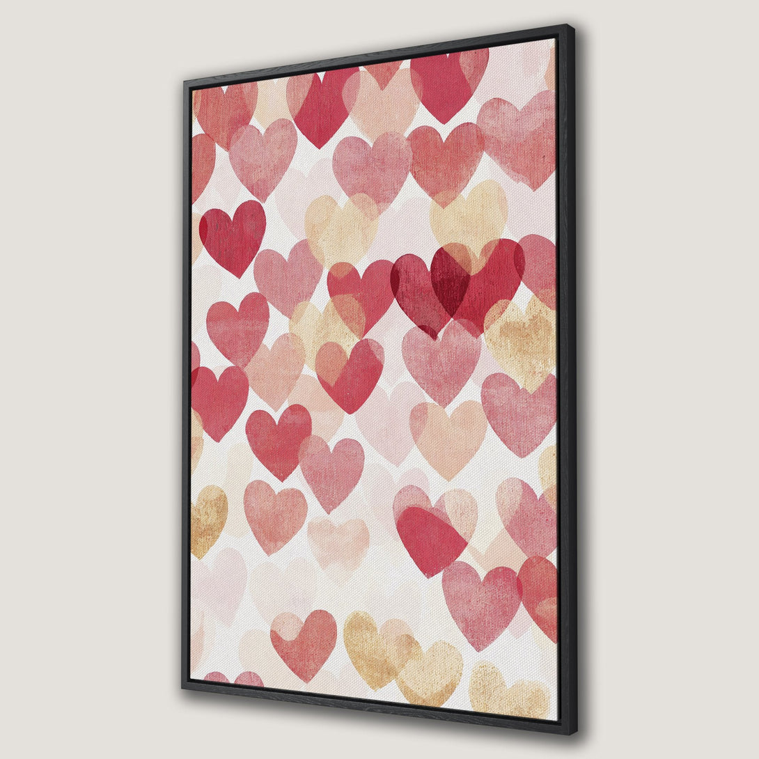 Framed Wall Art featuring a romantic heart design in shades of red and blush. Perfect for adding love and warmth to your home decor.