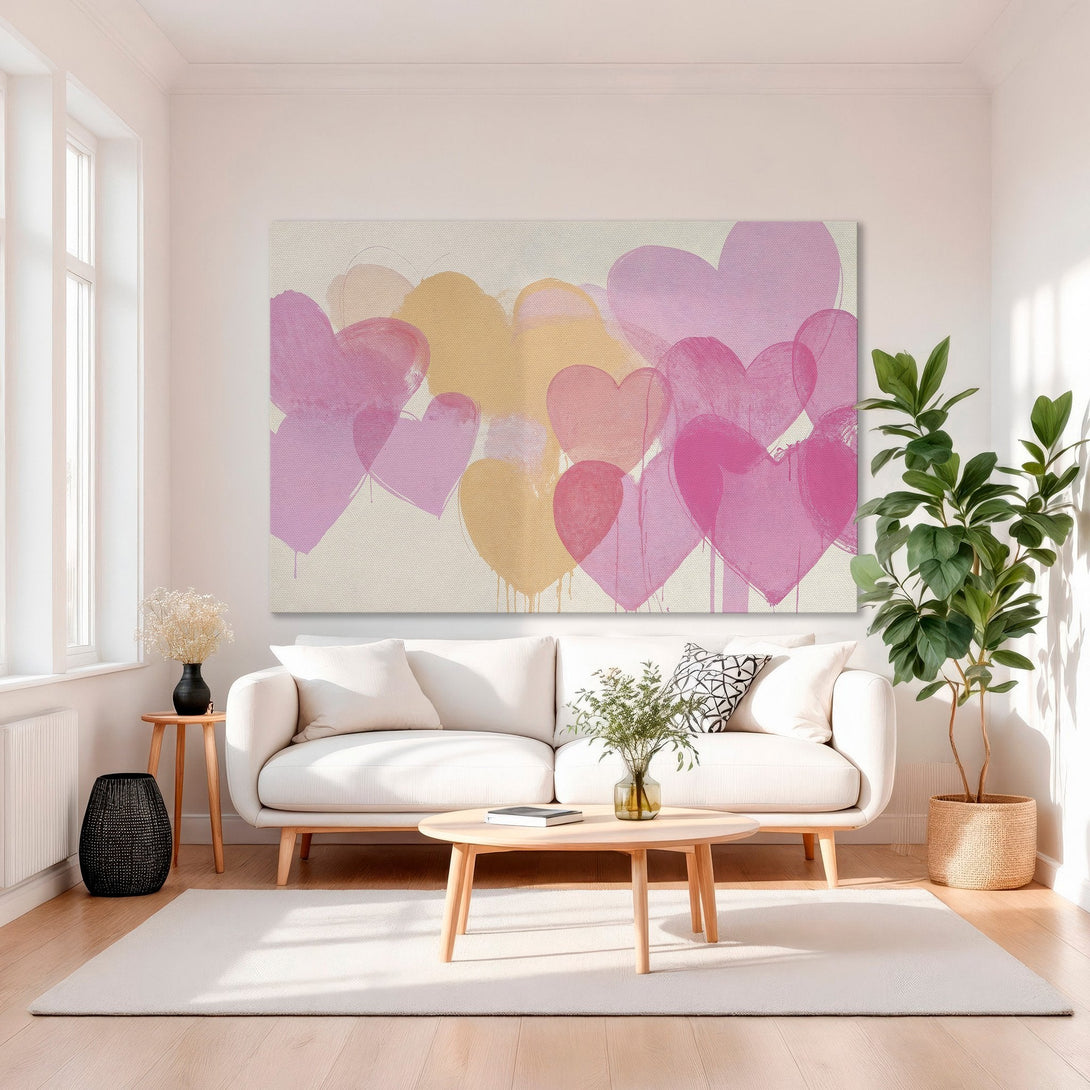 Framed Wall Art: Abstract heart painting in pink & peach tones. Modern art for living room. Elevate your decor with this beautiful canvas print!