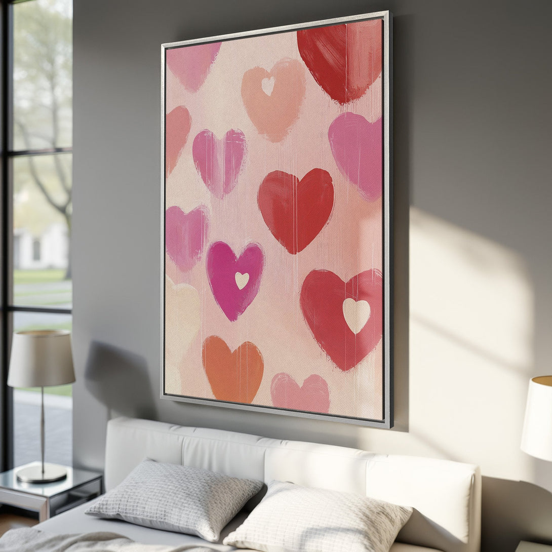 Framed Wall Art featuring a charming heart design in a soft, romantic color palette. Perfect for adding love and warmth to your home decor!