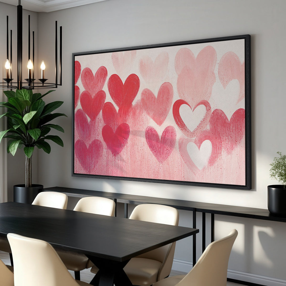 Framed Wall Art featuring a vibrant heart design in shades of pink and red. Modern style, perfect for adding love to your home decor.