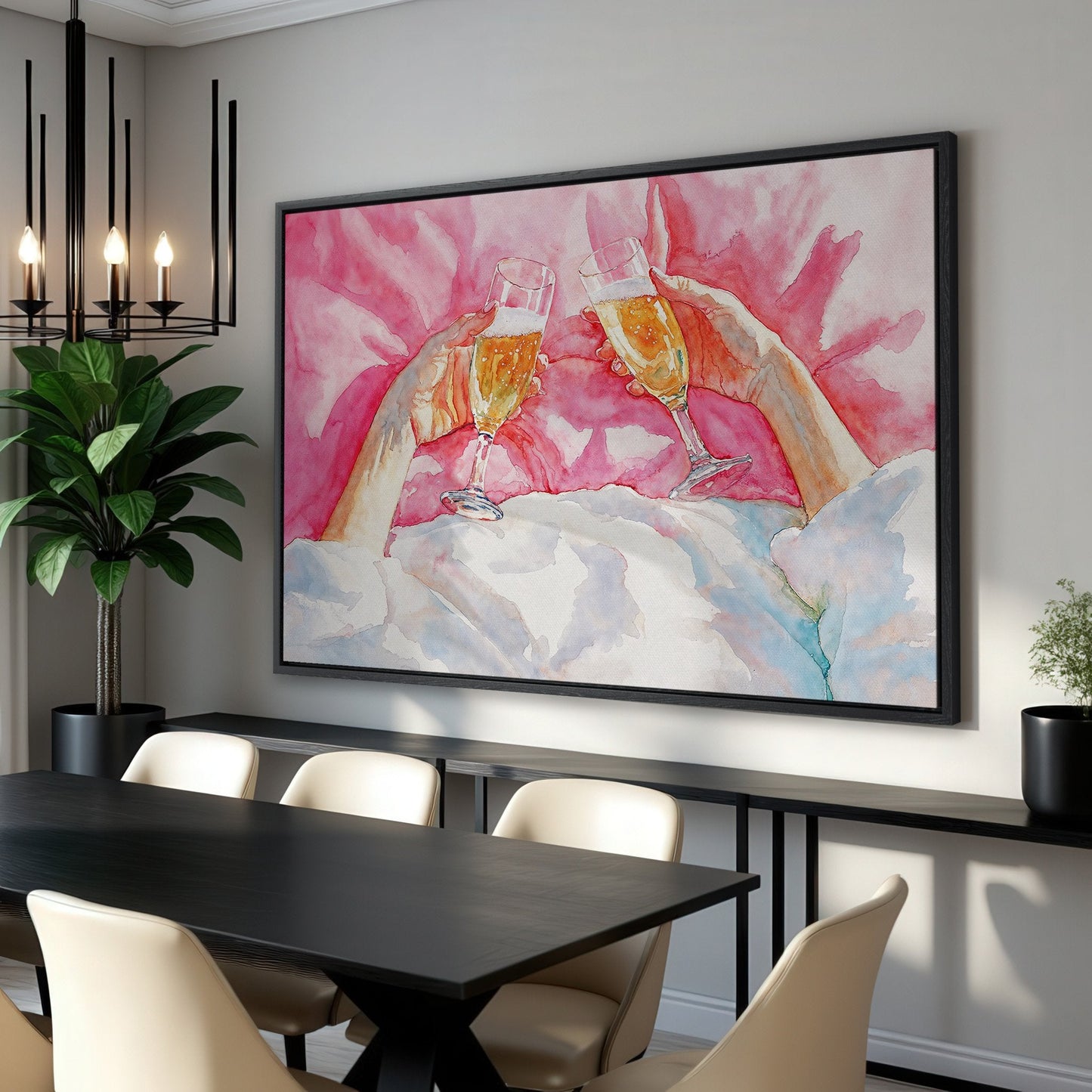 Romantic Pink Champagne Celebration Canvas Print for Bedrooms