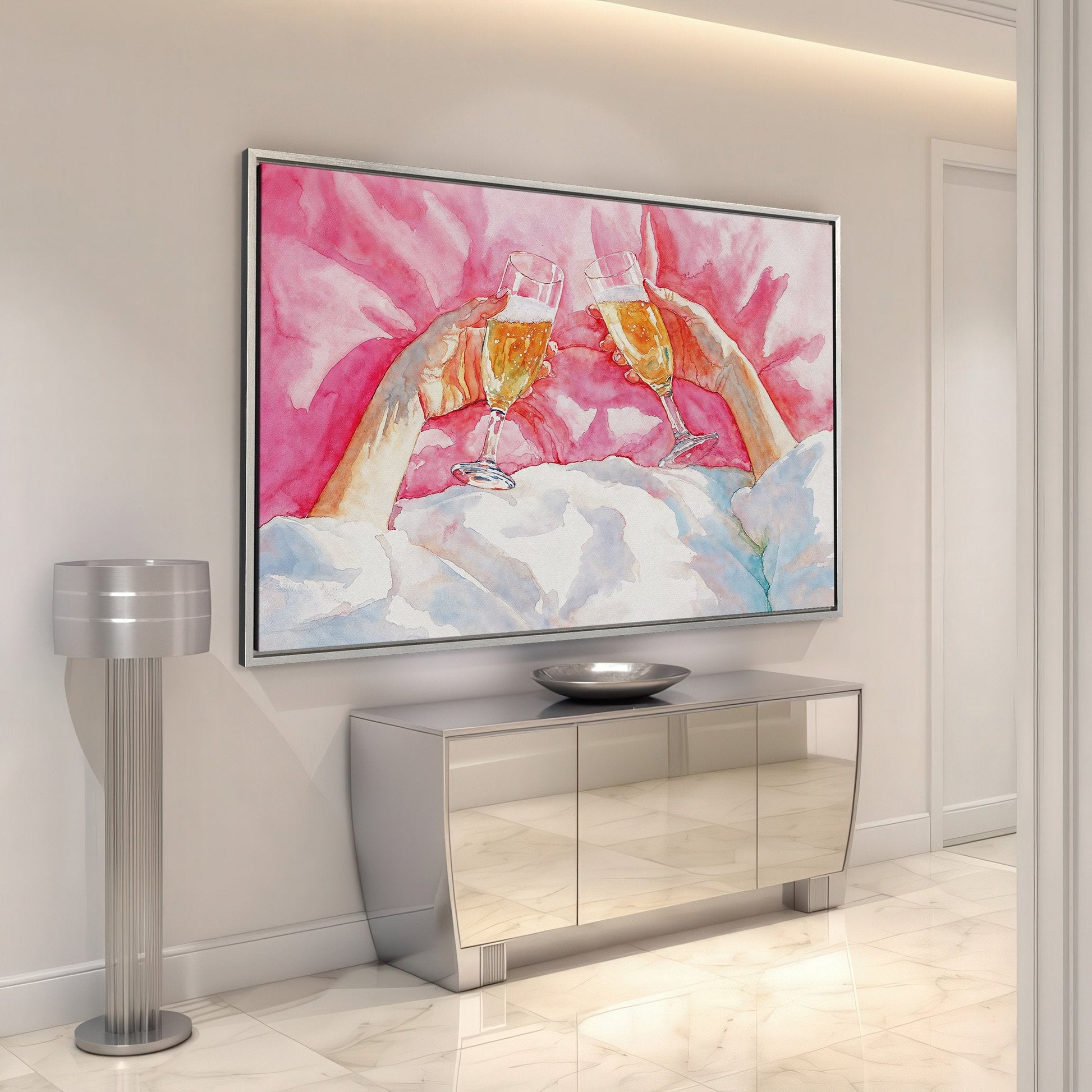 Romantic Pink Champagne Celebration Canvas Print for Bedrooms