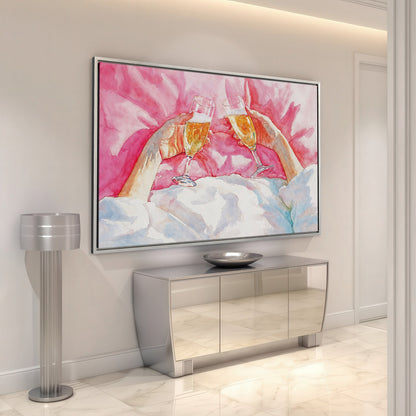 Romantic Pink Champagne Celebration Canvas Print for Bedrooms