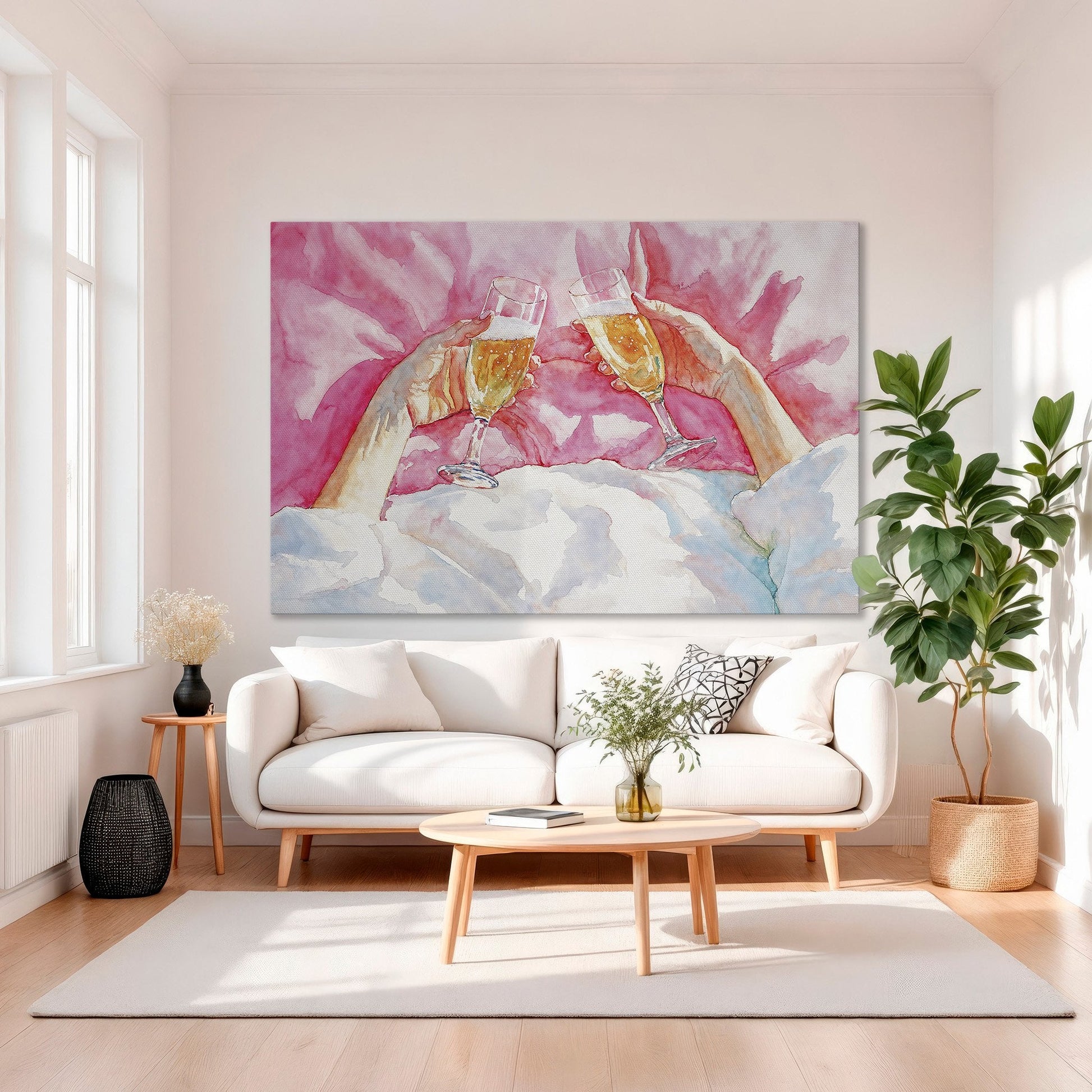 Romantic Pink Champagne Celebration Canvas Print for Bedrooms