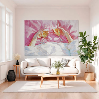 Romantic Pink Champagne Celebration Canvas Print for Bedrooms