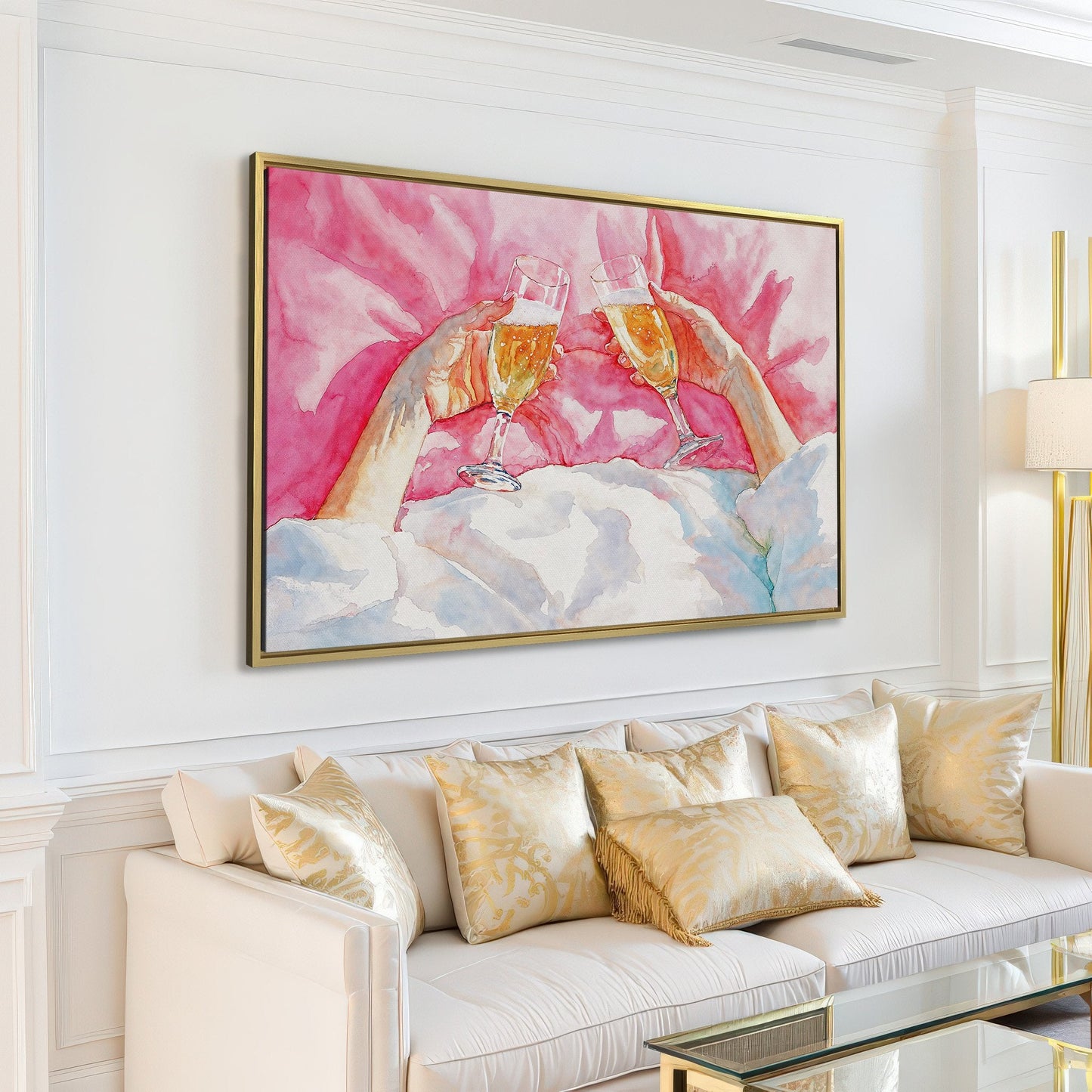 Romantic Pink Champagne Celebration Canvas Print for Bedrooms