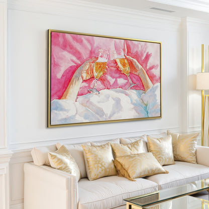 Romantic Pink Champagne Celebration Canvas Print for Bedrooms