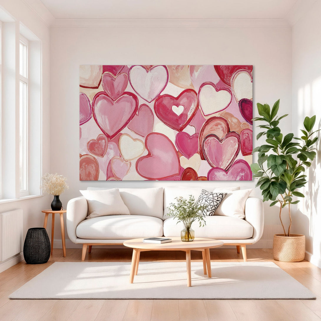 Framed Wall Art featuring a vibrant, romantic heart design in shades of pink, perfect for adding love to any space.