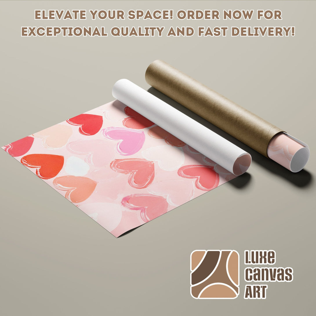 Poster Roll with heart art in pink and red tones. Elevate your space with this stylish art print!