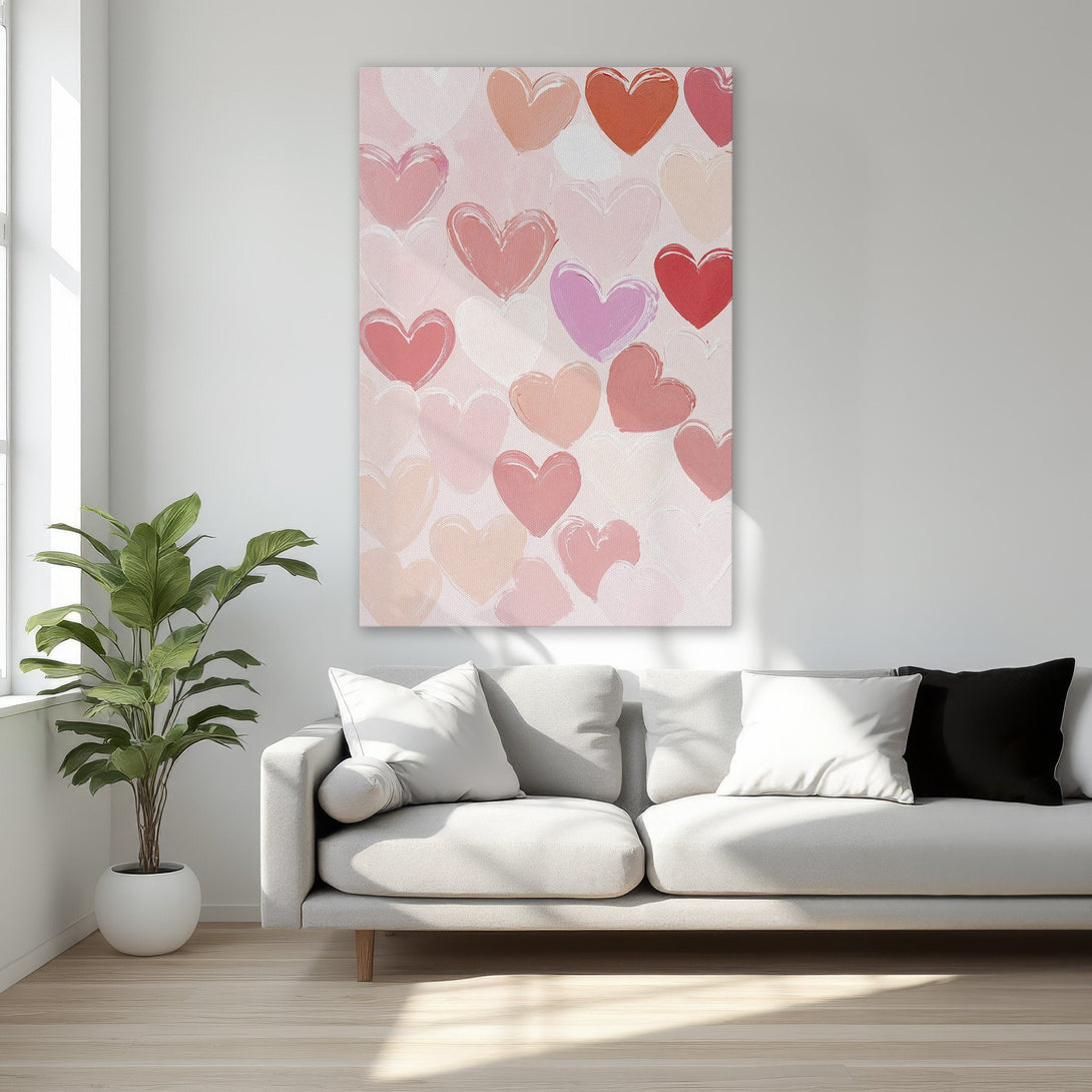 Framed Wall Art featuring a romantic heart design in a soft pink and red palette, perfect for adding love and warmth to your home decor.
