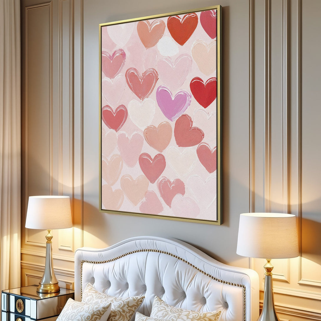 Canvas Print featuring an abstract heart design in a soft pink and peach color palette, perfect for adding a touch of love to your home decor.
