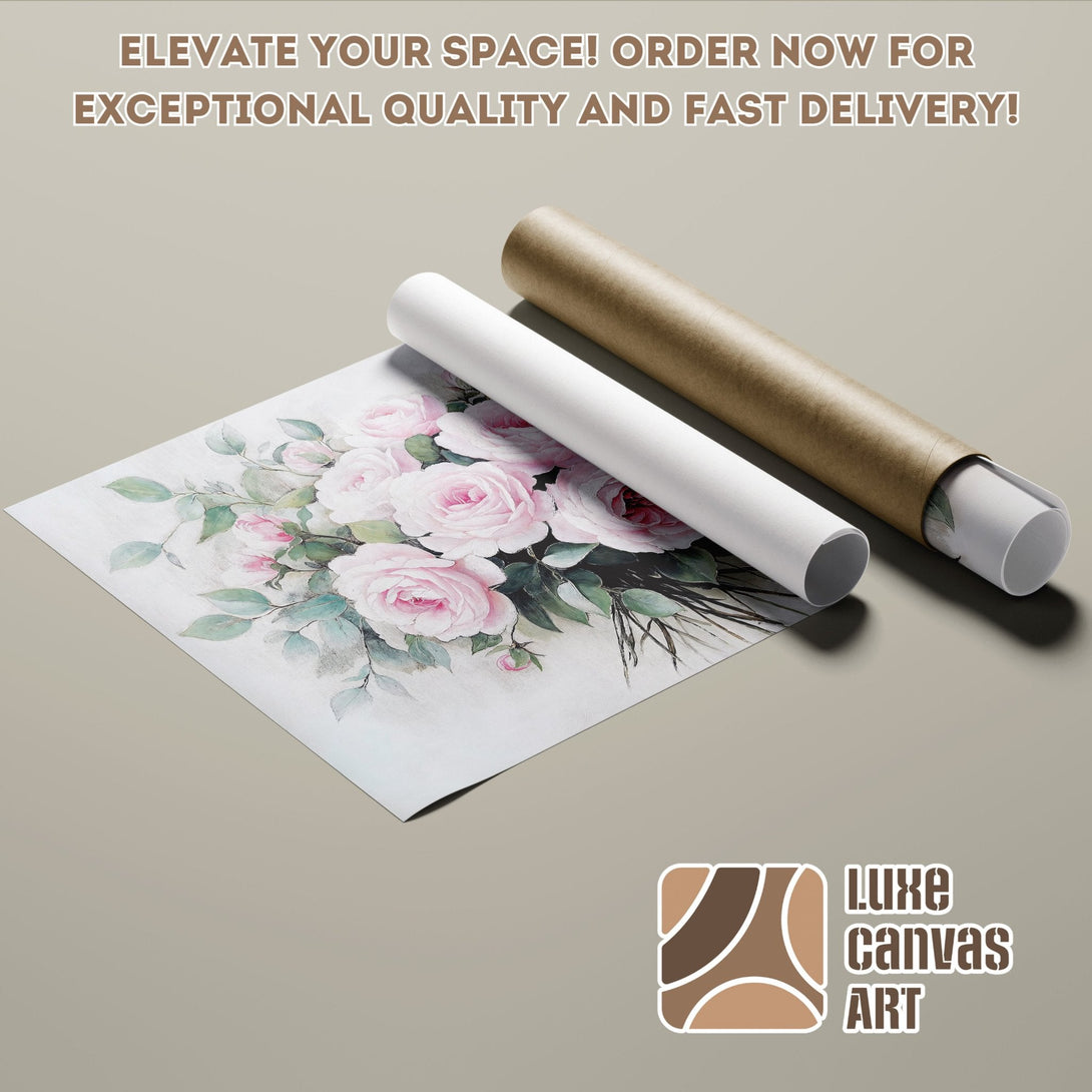 Poster Roll featuring a floral watercolor design in soft pink and green hues.