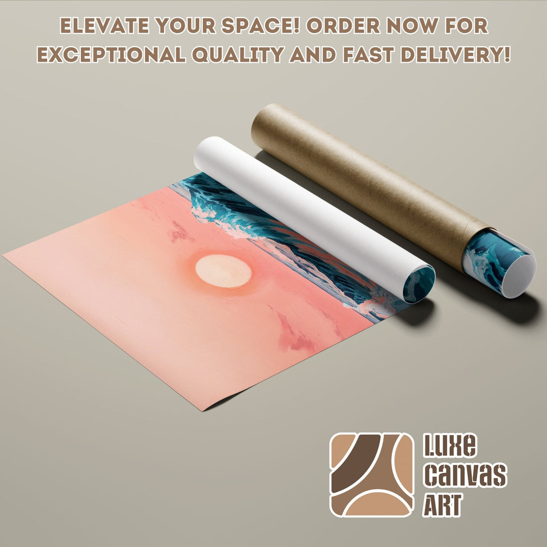 Abstract ocean Poster Roll art in pink, teal, and brown color palette. Elevate your space!