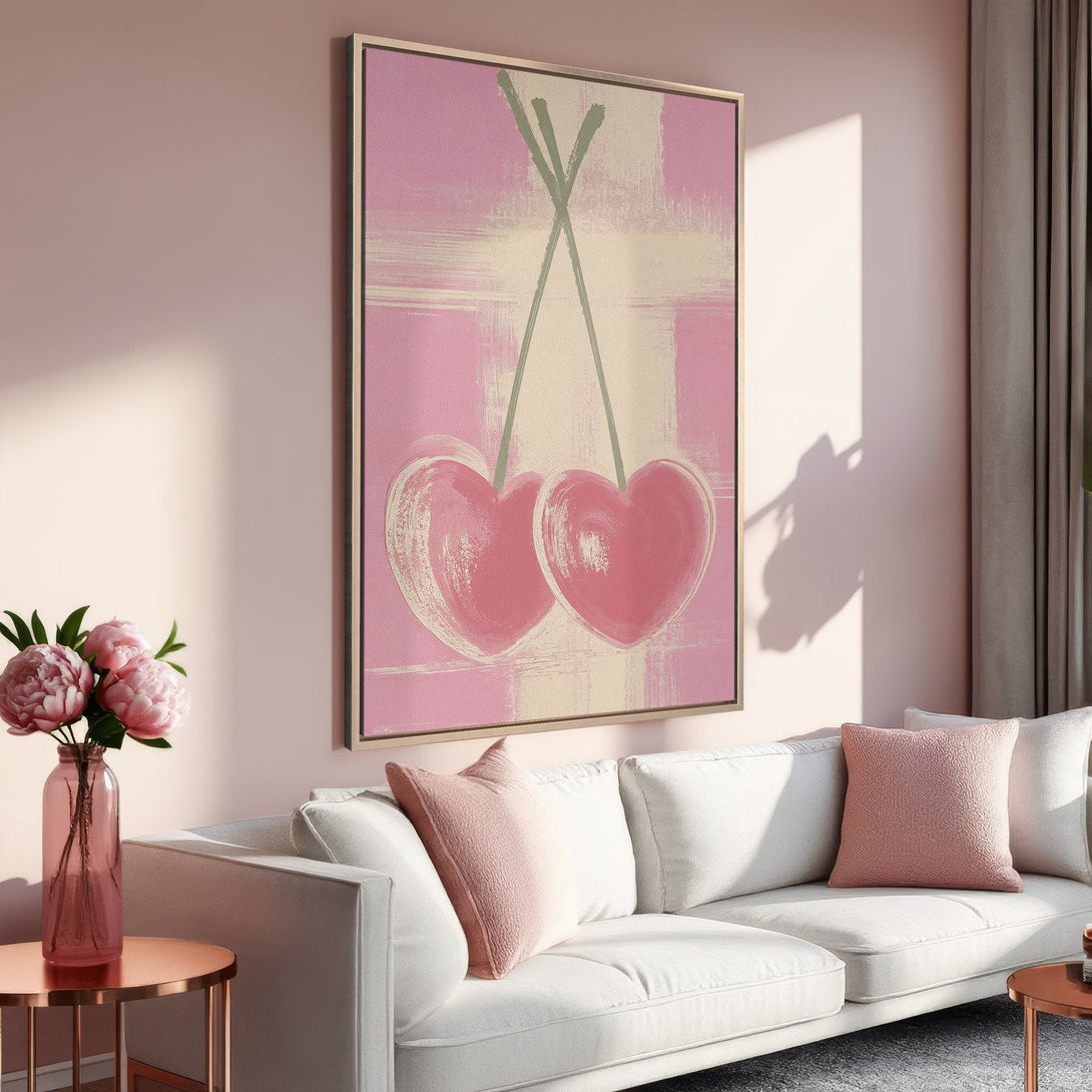 Framed Wall Art featuring abstract heart design in pink and beige tones. Perfect for adding a touch of romance to your home decor.