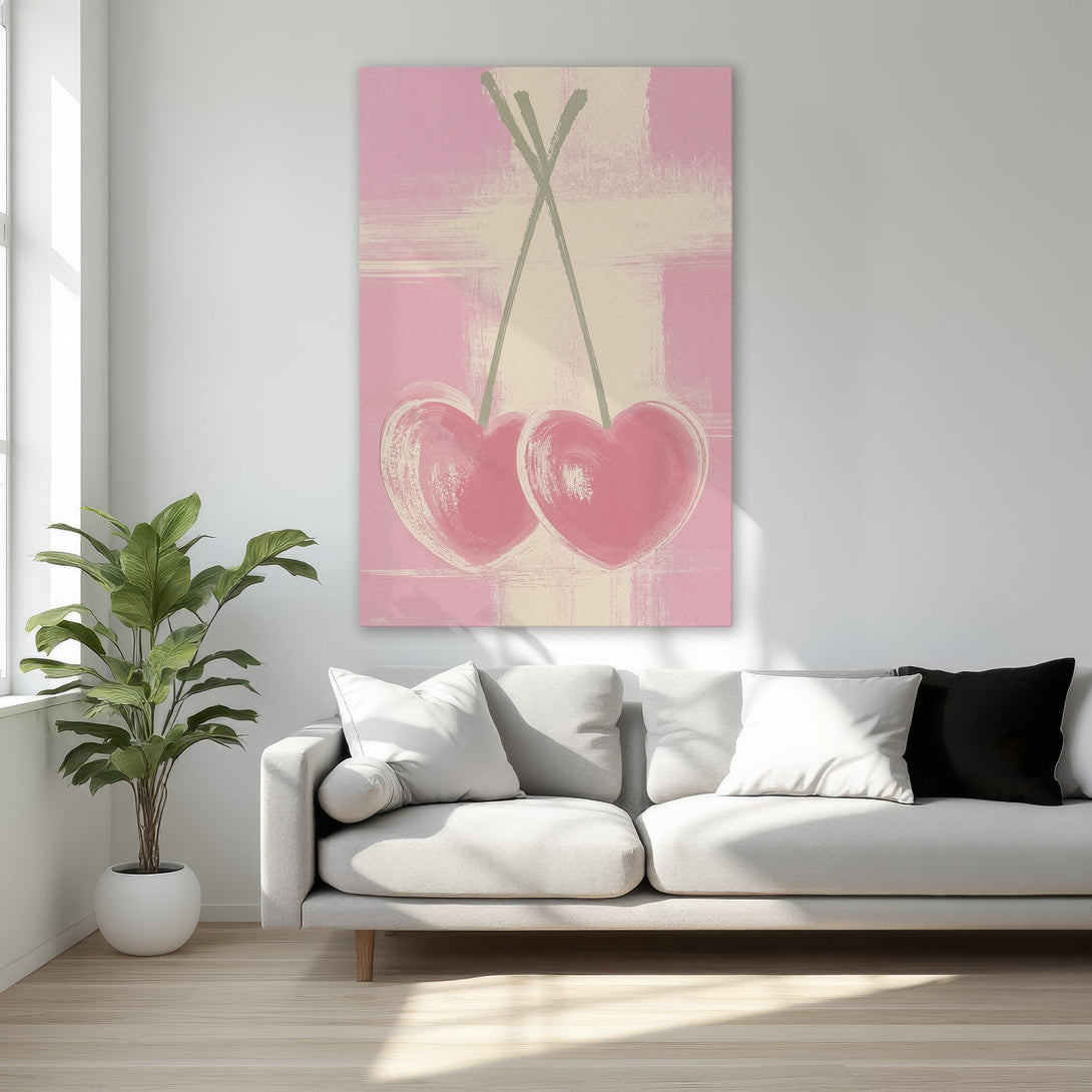 Framed Wall Art featuring abstract pink heart art. Modern style with a blush and neutral color palette, perfect for bedroom decor.