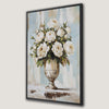 Romantic White Roses in Vase Framed Canvas Print