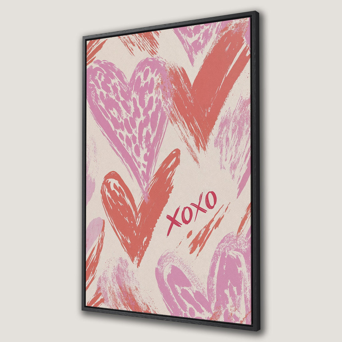 Framed Wall Art featuring a modern abstract heart design in pink and coral hues. Perfect for adding a touch of love to any room!