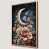 Roses and Crescent Moon Canvas Print - Starry Night Decor