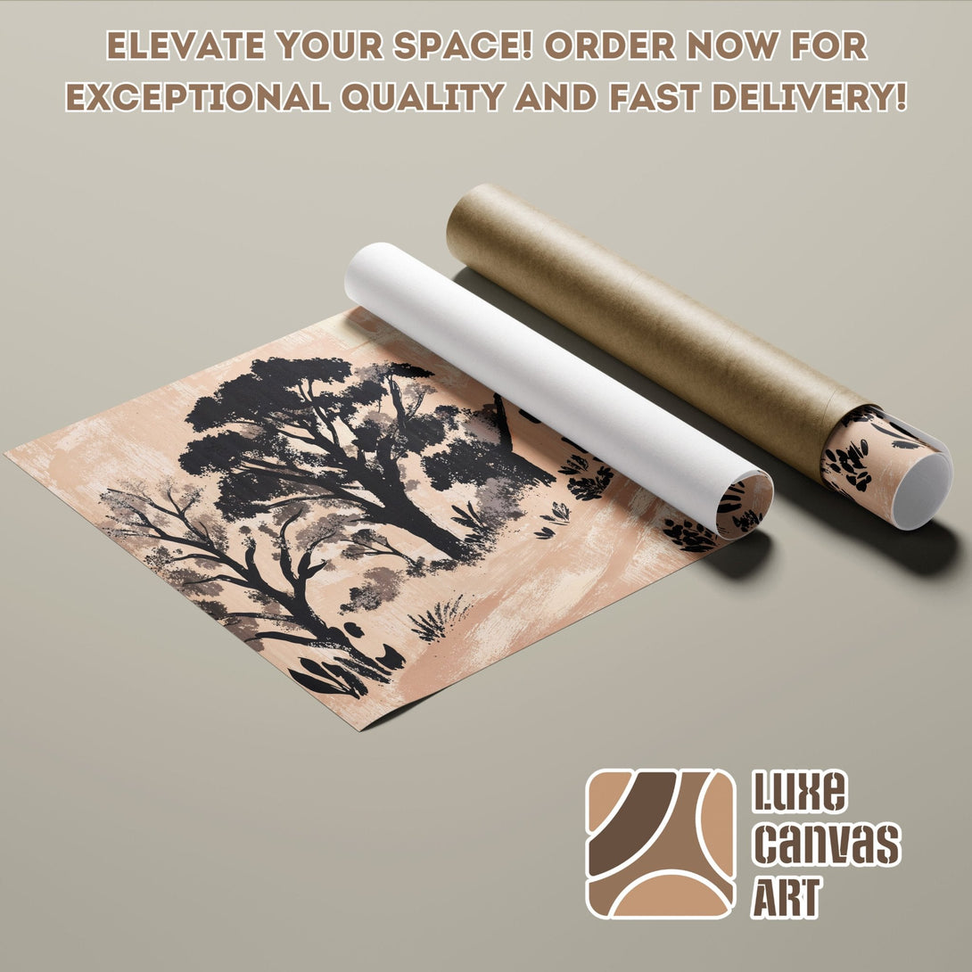 Poster Roll featuring a black tree art print with a neutral color palette. Elevate your space!