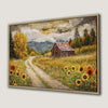 Rustic Autumn Barn and Sunflowers Canvas Print Wall Art