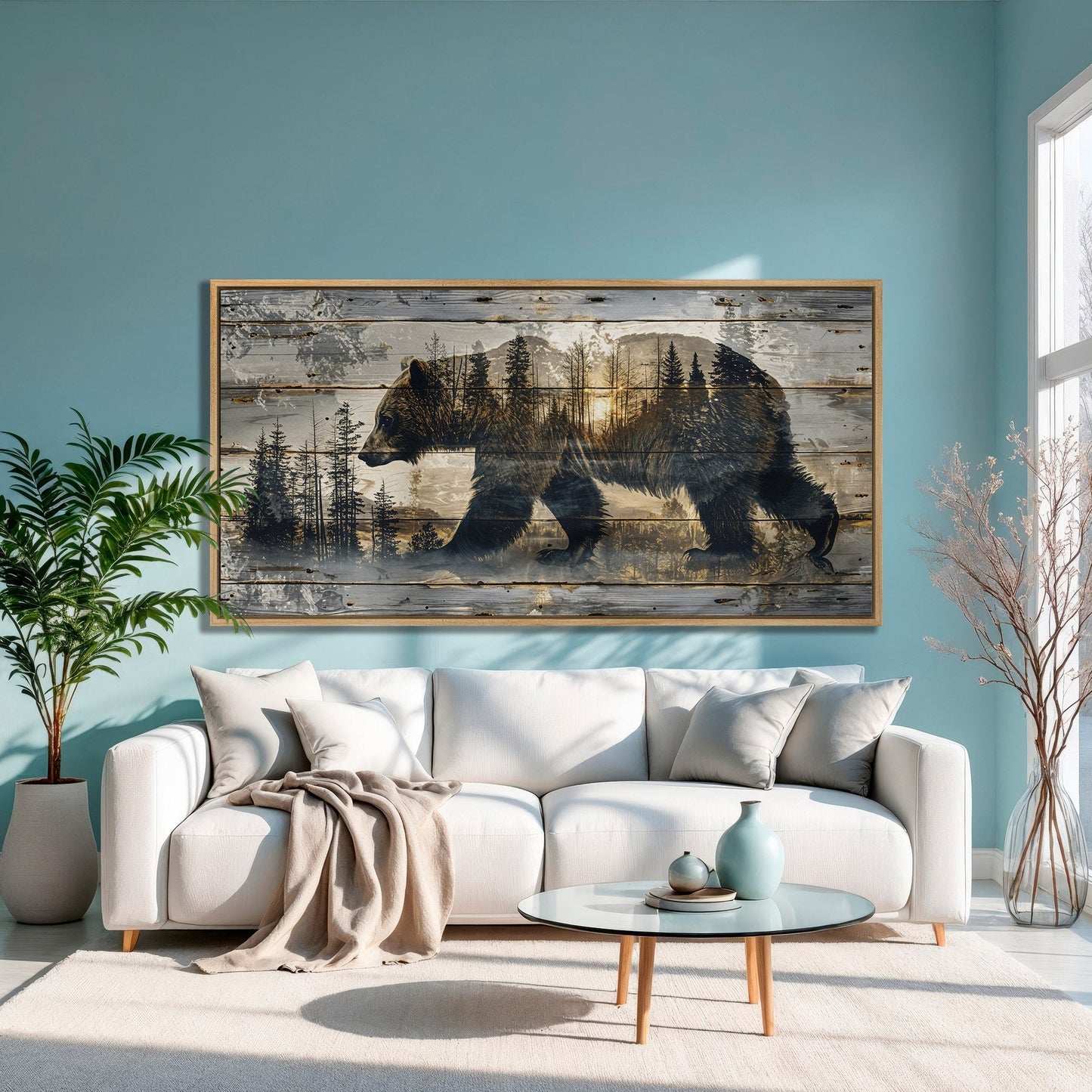 Rustic Bear Silhouette Canvas Print Abstract Forest Art