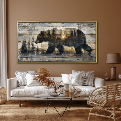 Rustic Bear Silhouette Canvas Print Abstract Forest Art