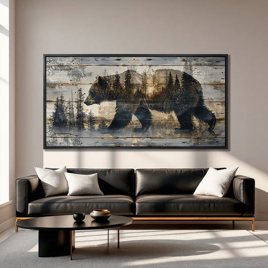 Rustic Bear Silhouette Canvas Print Abstract Forest Art