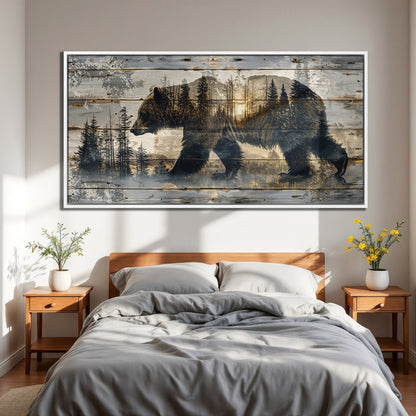 Rustic Bear Silhouette Canvas Print Abstract Forest Art