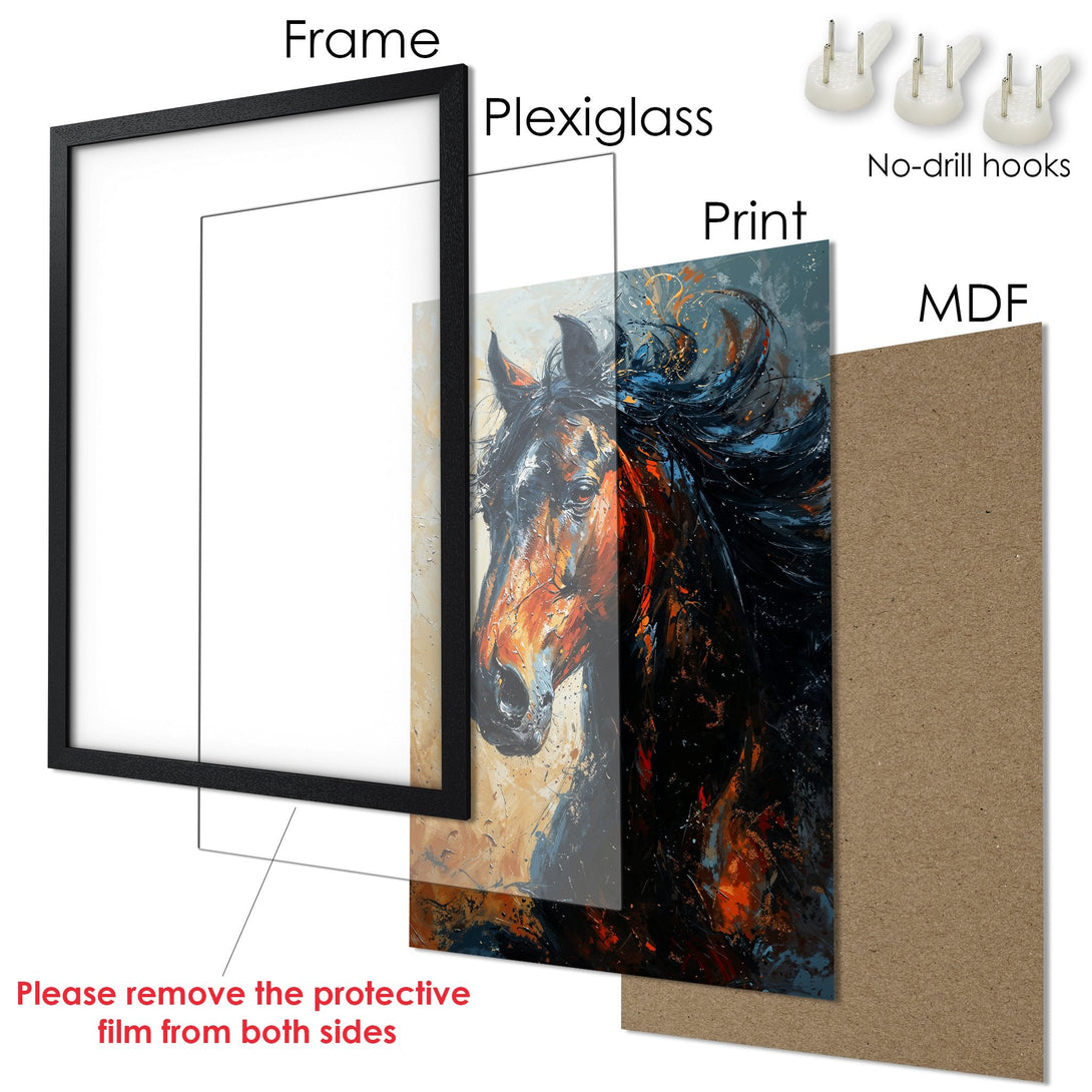 Framed Poster featuring a horse in an abstract style with a warm, earthy color palette. Perfect for adding art to your home!