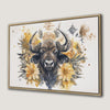 Rustic Buffalo Floral Animals Framed Canvas Print