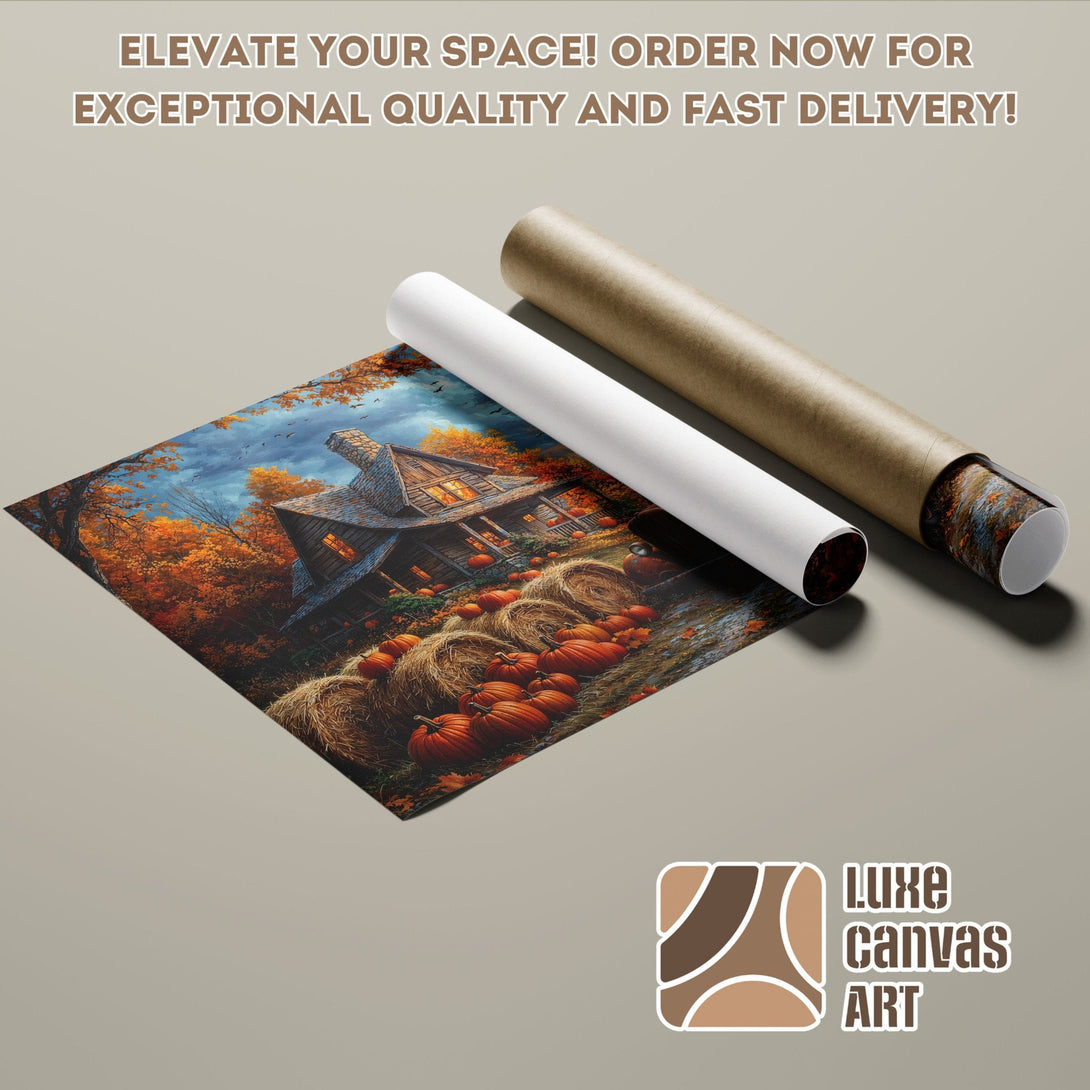 Poster Roll featuring a cozy autumn scene with a vibrant orange and blue color palette.