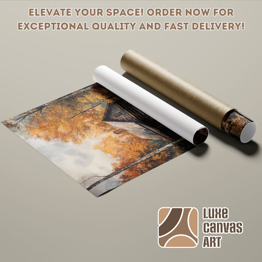Poster Roll featuring a rustic landscape painting in warm autumn tones. Elevate your decor!