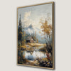 Rustic Cabin Framed Canvas Print with Autumn Scenery