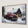 Rustic Cabin with Christmas Red Truck Canvas Print