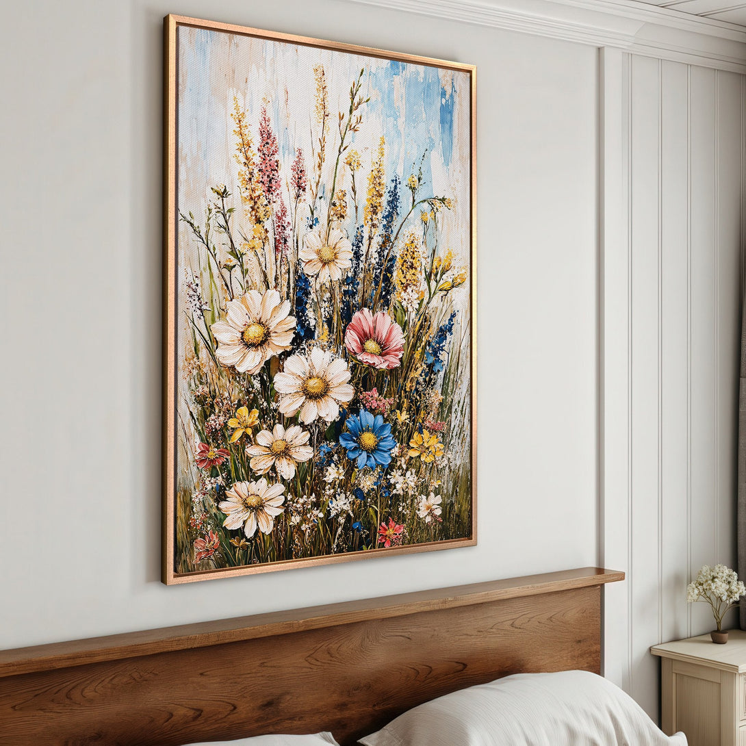 Framed Wall Art: Impressionist floral painting with a warm, colorful palette. Perfect for bedroom decor!