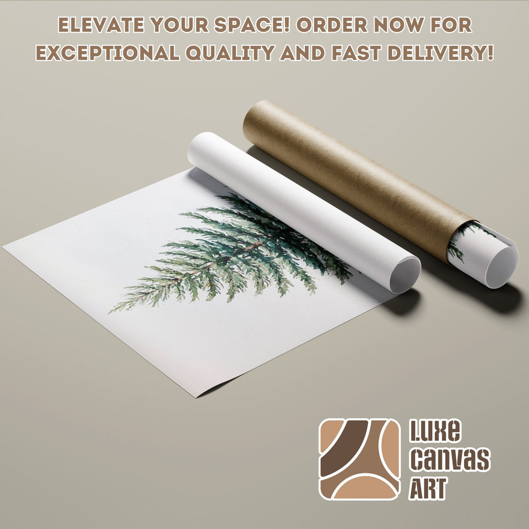 Watercolor Poster Roll featuring botanical art in green and brown tones. Perfect wall decor!
