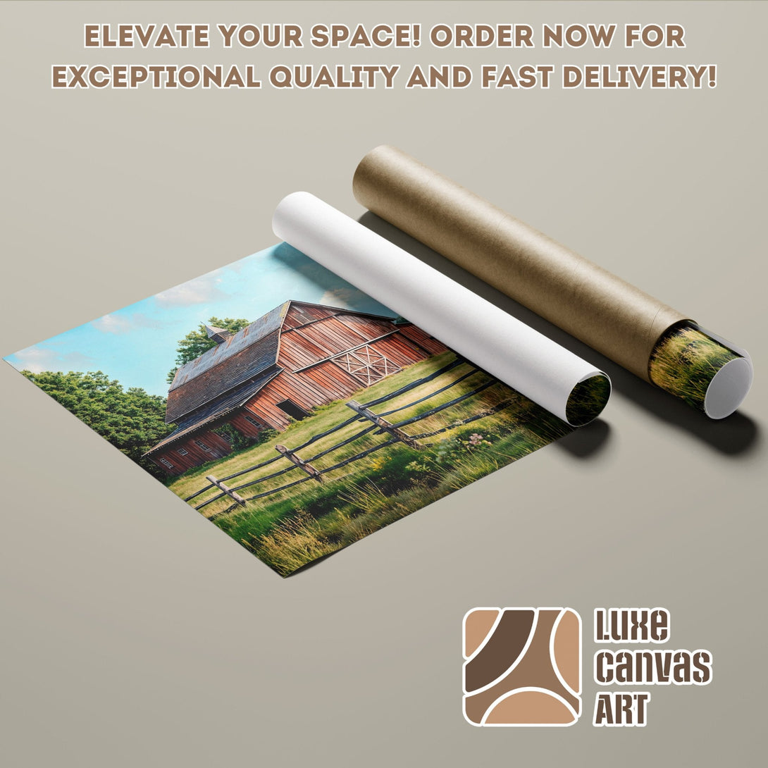 Poster Roll featuring a rustic barn scene, with a natural color palette. Elevate your space!
