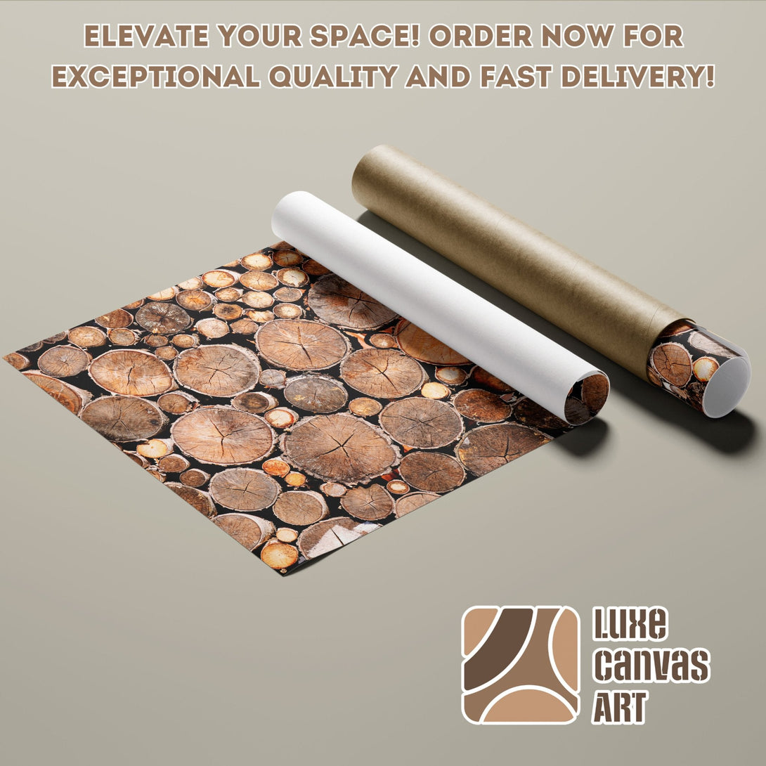 Poster Roll featuring wood slice design, natural tones, and rustic style. Elevate your space!