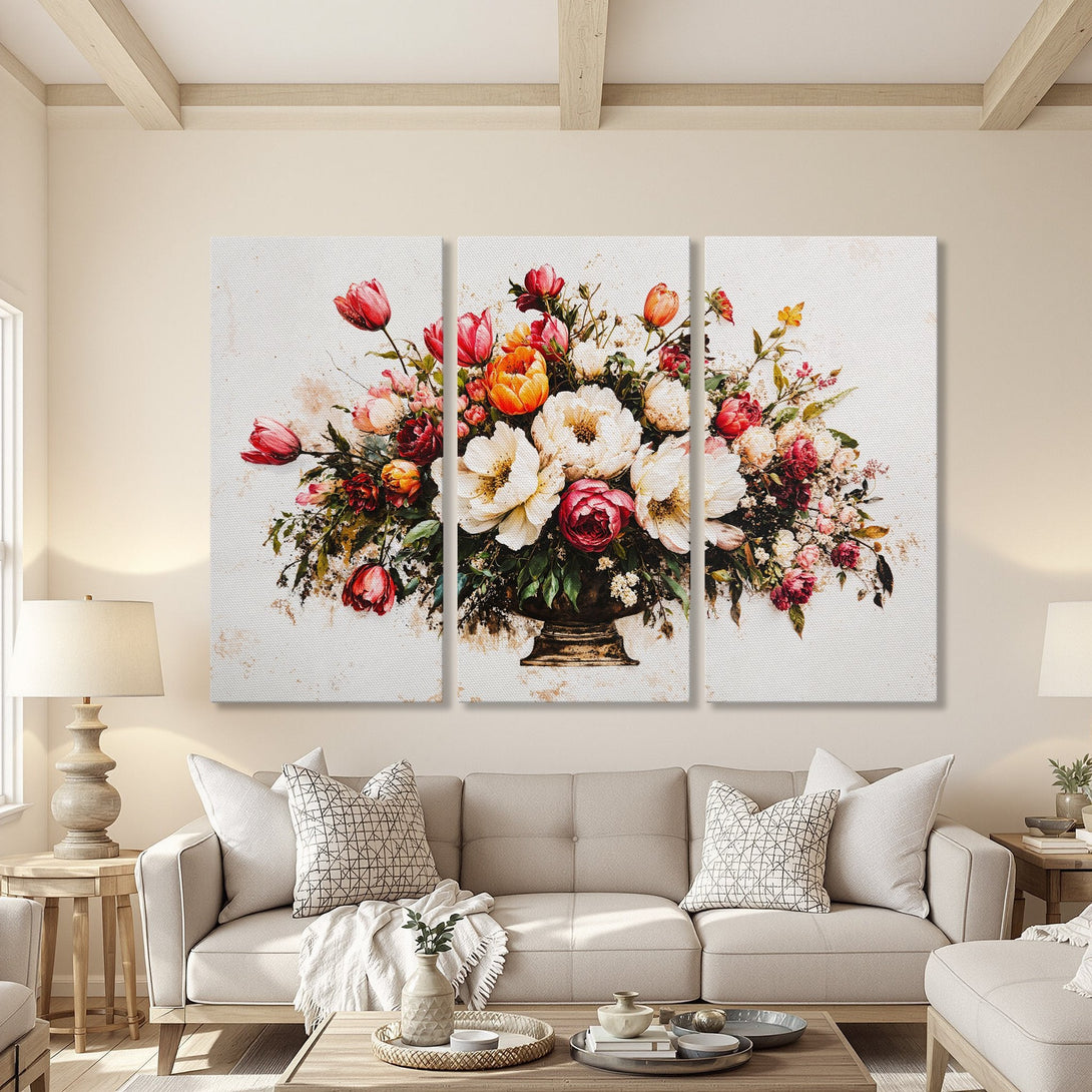 Canvas Print of a vibrant floral arrangement in a warm color palette, perfect for adding a touch of elegance to any interior.