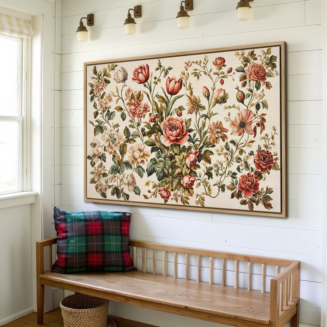 Framed Wall Art featuring a vintage floral design in a warm, inviting color palette. Perfect for adding a touch of elegance to your home decor.