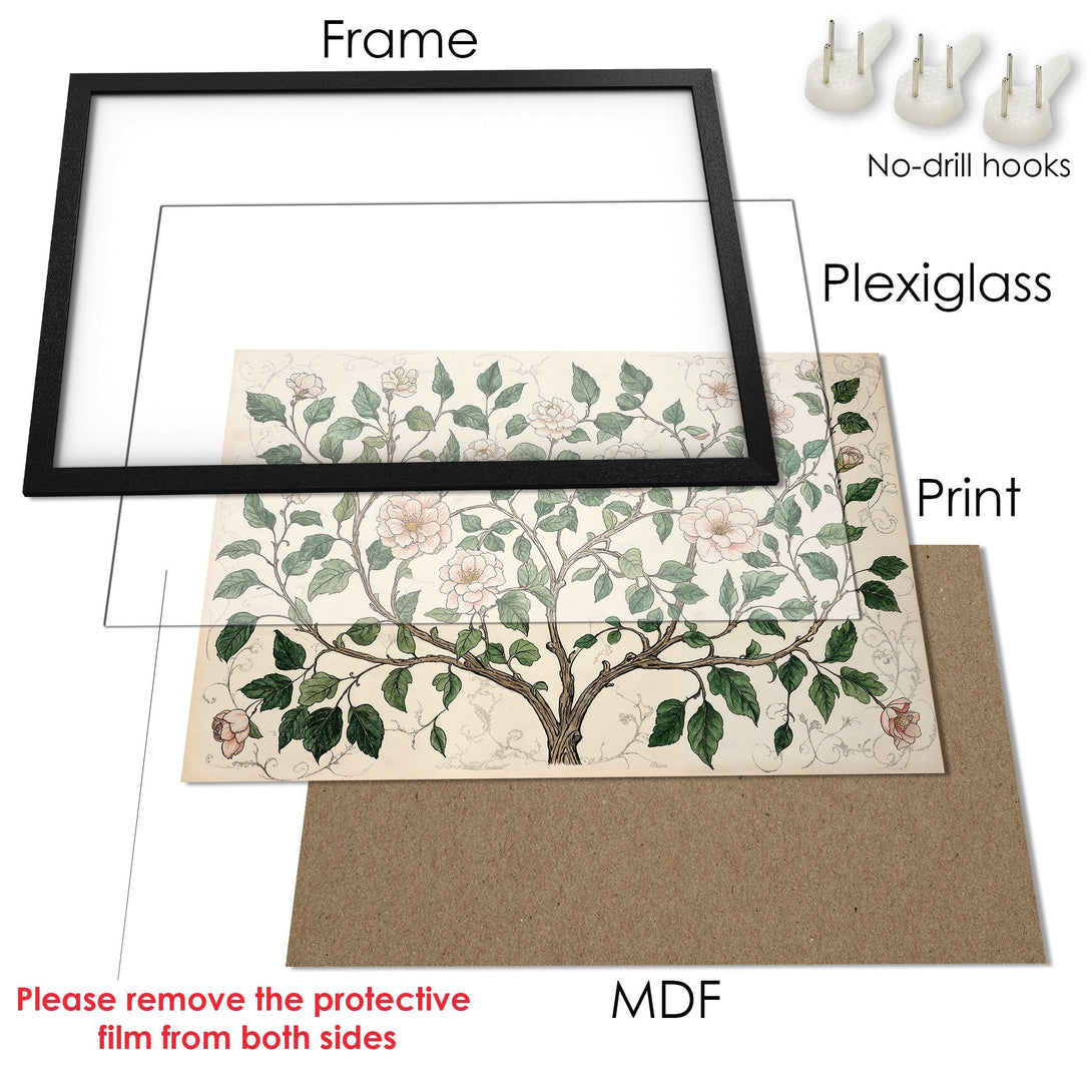 Framed Poster featuring a botanical illustration in a vintage style with a soft, neutral color palette. Perfect wall art!
